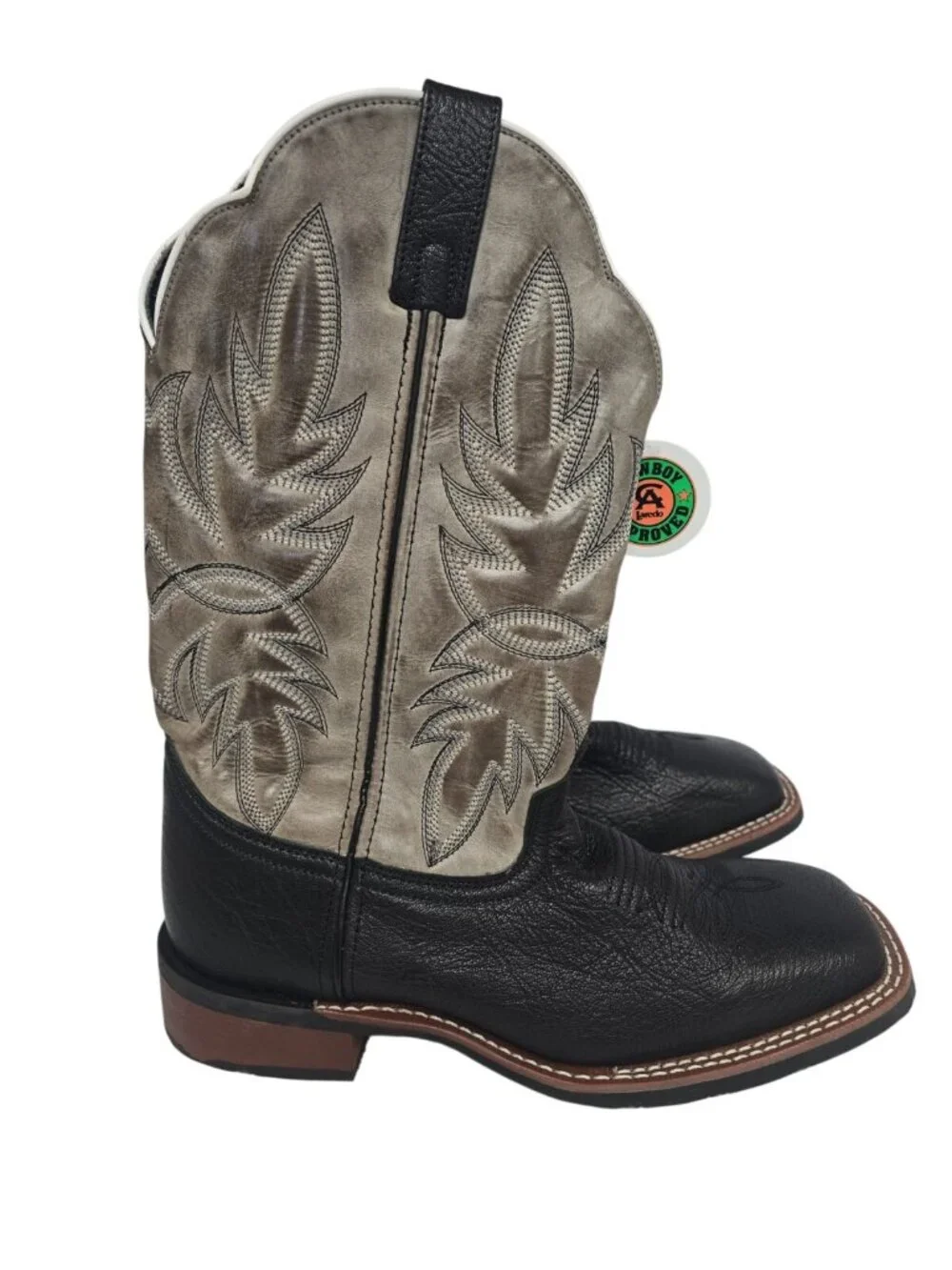 Laredo Men's 7910 Isac Square Toe Leather Cowboy Western Boot Black Gray 9.5D